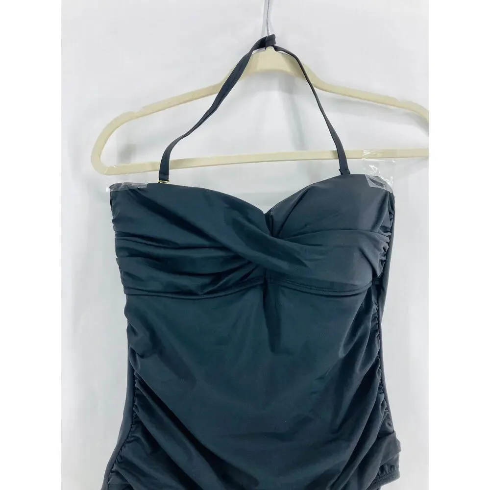 NWOT Unbranded Black Ruched One-Piece Halter Swim Bathing Suit Women's